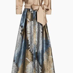 Teri Jon by Rickie Freeman  Two-Tone Feather Jacquard Shirt Gown